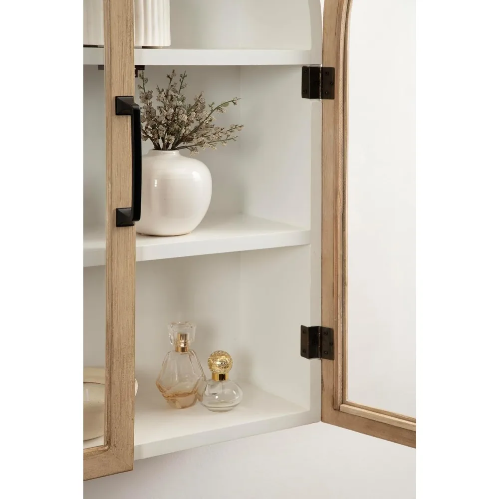 خزانة حائط على شكل قوس حديث من كيت آند لوريل أركوت، 21 × 8 × 30، خشب طبيعي وأبيض، خزانة مقوسة انتقالية للاستخدام كأبوف #6