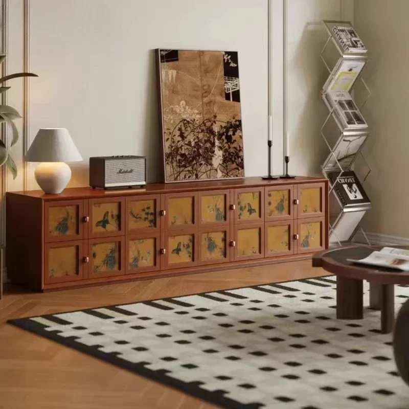

Retro solid wood TV cabinet small apartment living room simple floor cabinet creative low cabinet