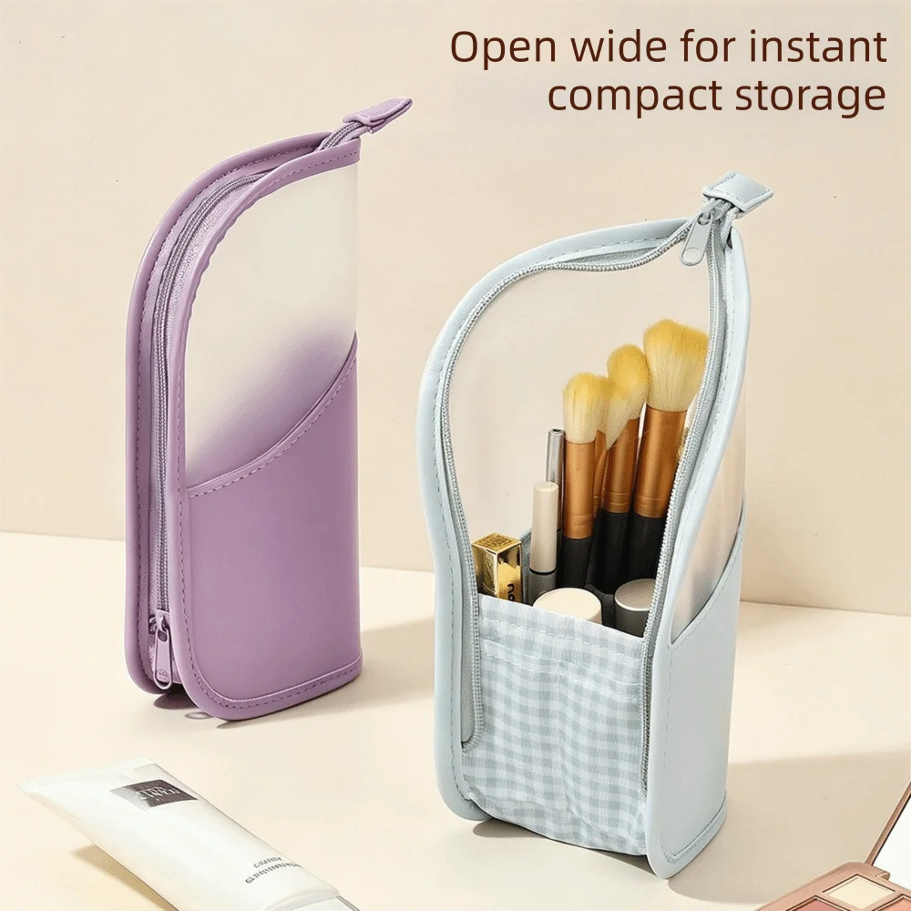Vertical Cosmetic Bag Zipper Closure Waterproof Makeup Brush Bag Large Capacity Multi-purpose Makeup Brush Case