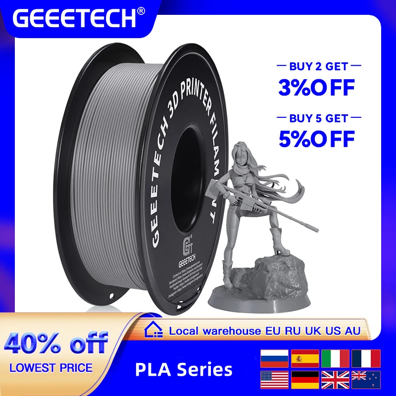 GEEETECH-filamento Pla puro para impresora 3D, seda, mate, 1kg, 1,75mm ± 0,03mm, 1KG (2,2 libras), impresión 3D, envío rápido