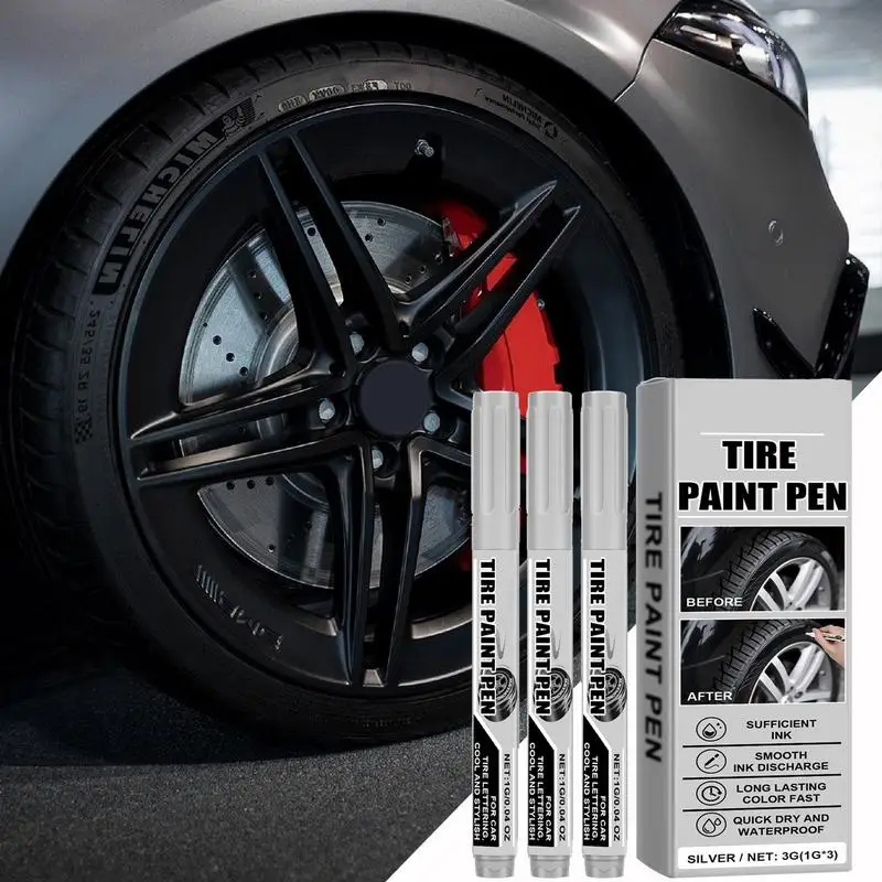 Tire Paint Refinishing Pen For Car Waterproof Silver Paint Pen 3X Multifunctional Paint For Cars Paint Scratch Repair Automotive