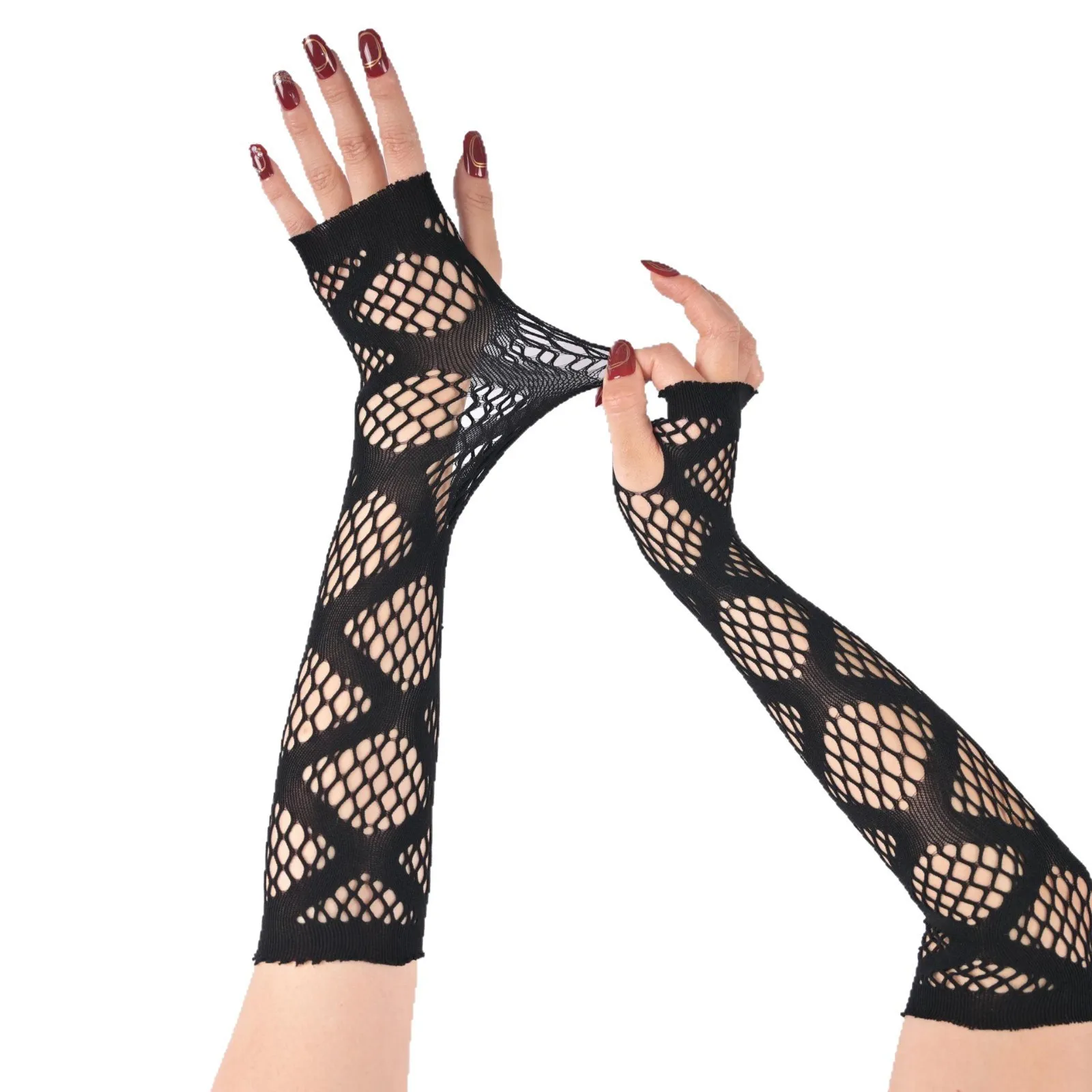 Gloves Dark Punk Gothic Mesh Long Fingerless Hollow Cutout Arm Sleeves Black Lightweight Stage Performance Accessory