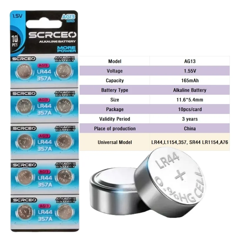 10-100PCS LR44 AG13 160mAh Cell Coin Watch Battery L1154 SR44 357 Alkaline Button Batteries Suitable For Watch Fast Delivery