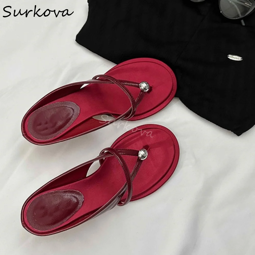 

Kitten Heel One Word Belt Flip Flops Women Round Toe String Bead Slip On Casual Slippers 2024 New Outdoor Vacation Beach Sandals