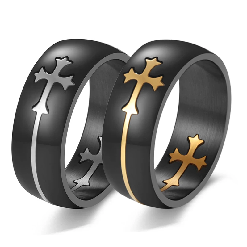 

Gold Silver Color Cross Ring for Women Men Black Stainless Steel Cool Ring Male Casual Charm Jewelry Wedding Band Separable Ring