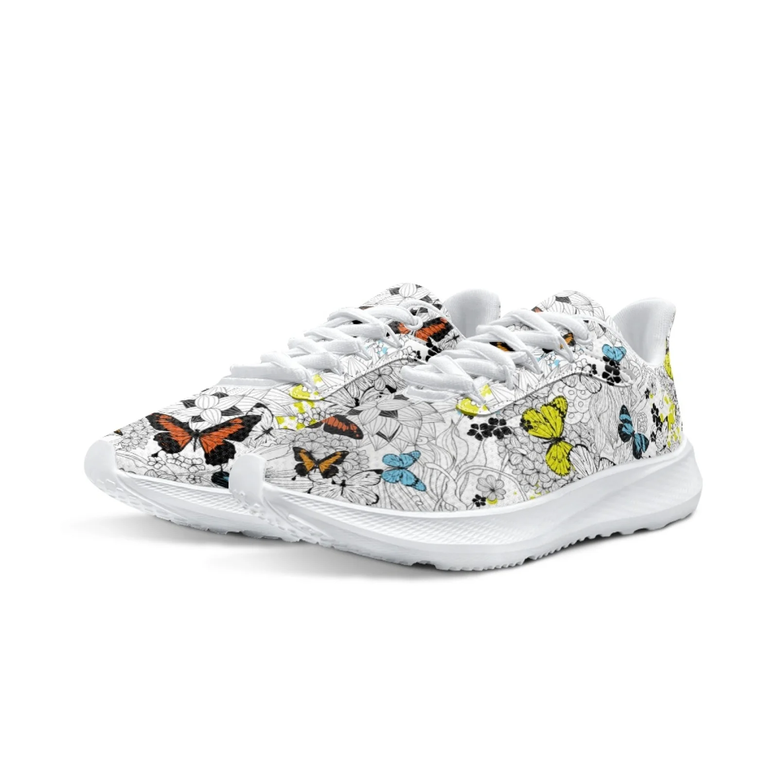 INSTANTARTS Monarch Butterfly Running Shoes Butterfly Designer Fitness Sneakers Boho Floral Girls Tennis Shoes White Sneakers