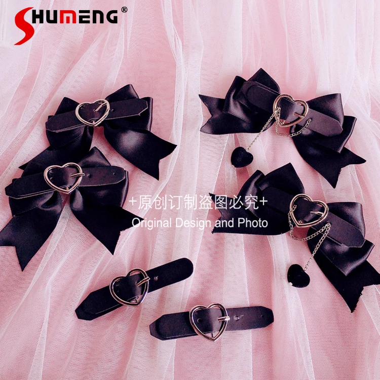 

Lolita Bow Love Necklace Clause Headdress Cute Girl Cool Punk Love Hand Made Bow Barrettes JK Black Sweet Love Hair Accessories