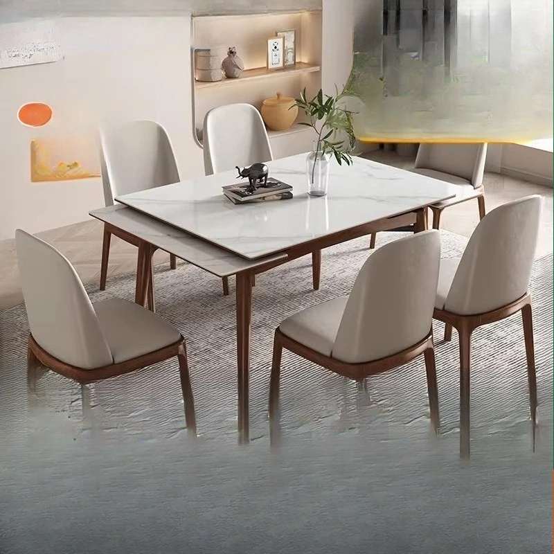 scratch-proof and scalding rock slab dining table Small apartment all solid wood full support retractable dining table