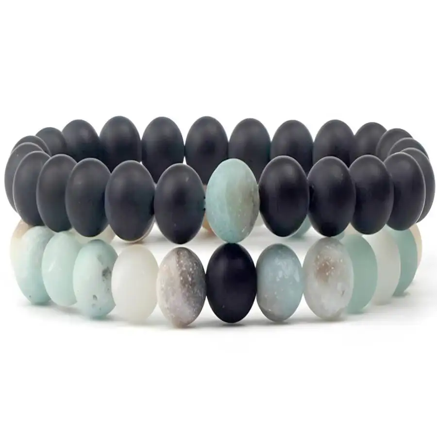 2pcs 8mm Volcanic Amazonite gemstone 108 Buddha Beads Bracelets Bodhi Prayer zazen Meditation Chaplet Nirvana Bead Tibetan Women