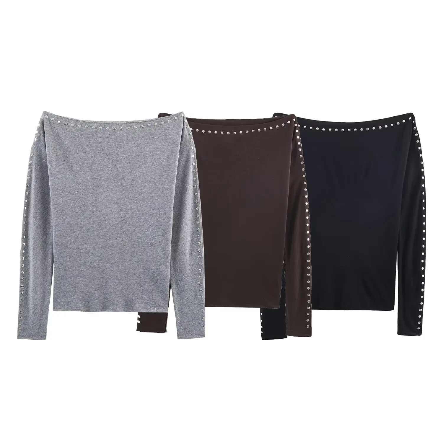 

Autumn Women's Studded Batwing Sleeve Knit Pullover Loose Casual Fashion Lazy Long-Sleeve Thick Off-Shoulder Top