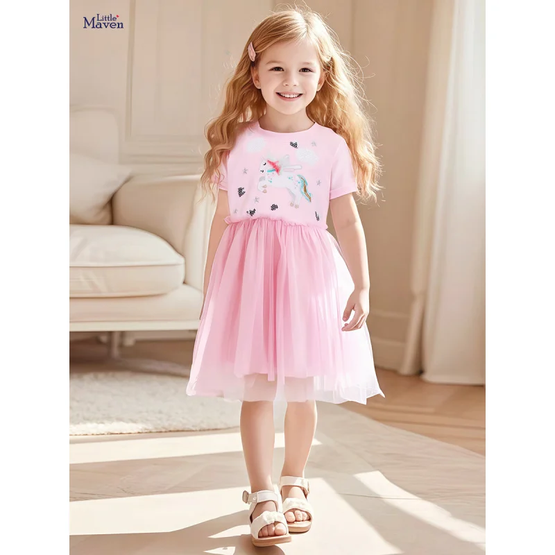 

2025Girls' Summer New Cotton Short Sleeve Unicorn Cute Dress