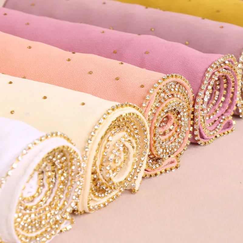 Fashion Chiffon Hijab Scarf Glitter Rhinestone Diamond Bandana Solid Color shawl for women muslim Wrap autumn headband 180*75cm