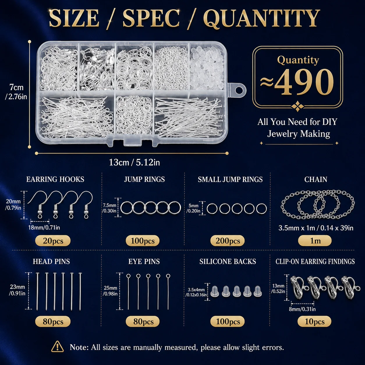 Alloy 10-Piece Set Silver Handmade DIY Jewelry Making Earrings Ear Stoppers Decorative Bracelets Necklaces Connector Accessories