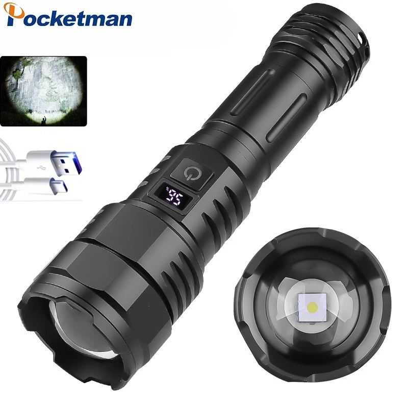 

Powerful LED Flashlight Power Display Strong Light Hand Lamp Zoom Highlight Torch Outdoor Waterproof Camping Fishing Lantern