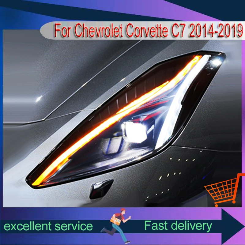 Auto Headlights For Chevrolet Corvette C7 2014-2019 Front Lamp LED Bulbs DRL Daylight Head Light Projector Lens Car Accessories