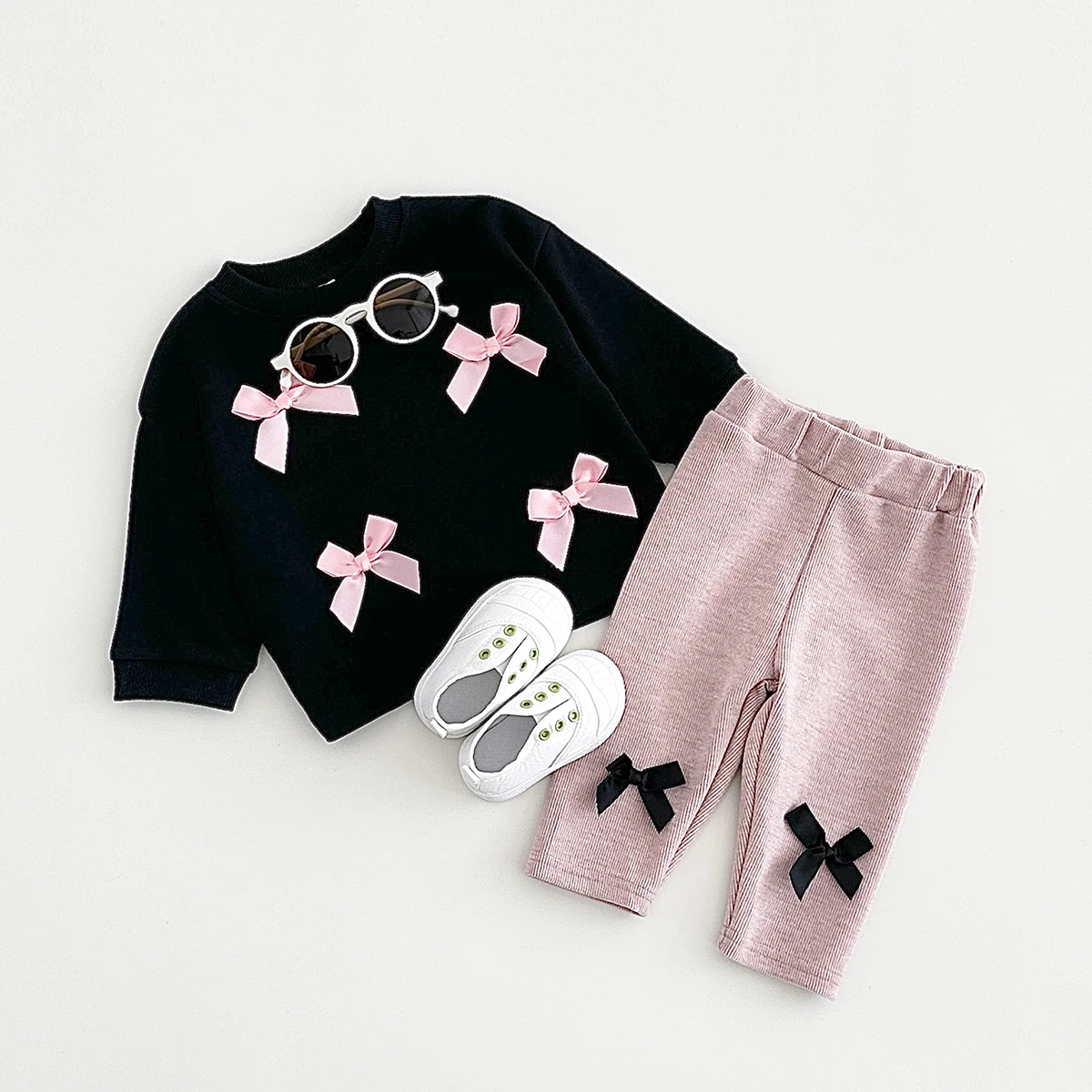 Ins Toddler Baby Suit Infant Outfit Baby Girls Spring Autumn Long Sleeved Bow Top Pullover+Pants Newborn Baby Clothes Sets 0-3Y