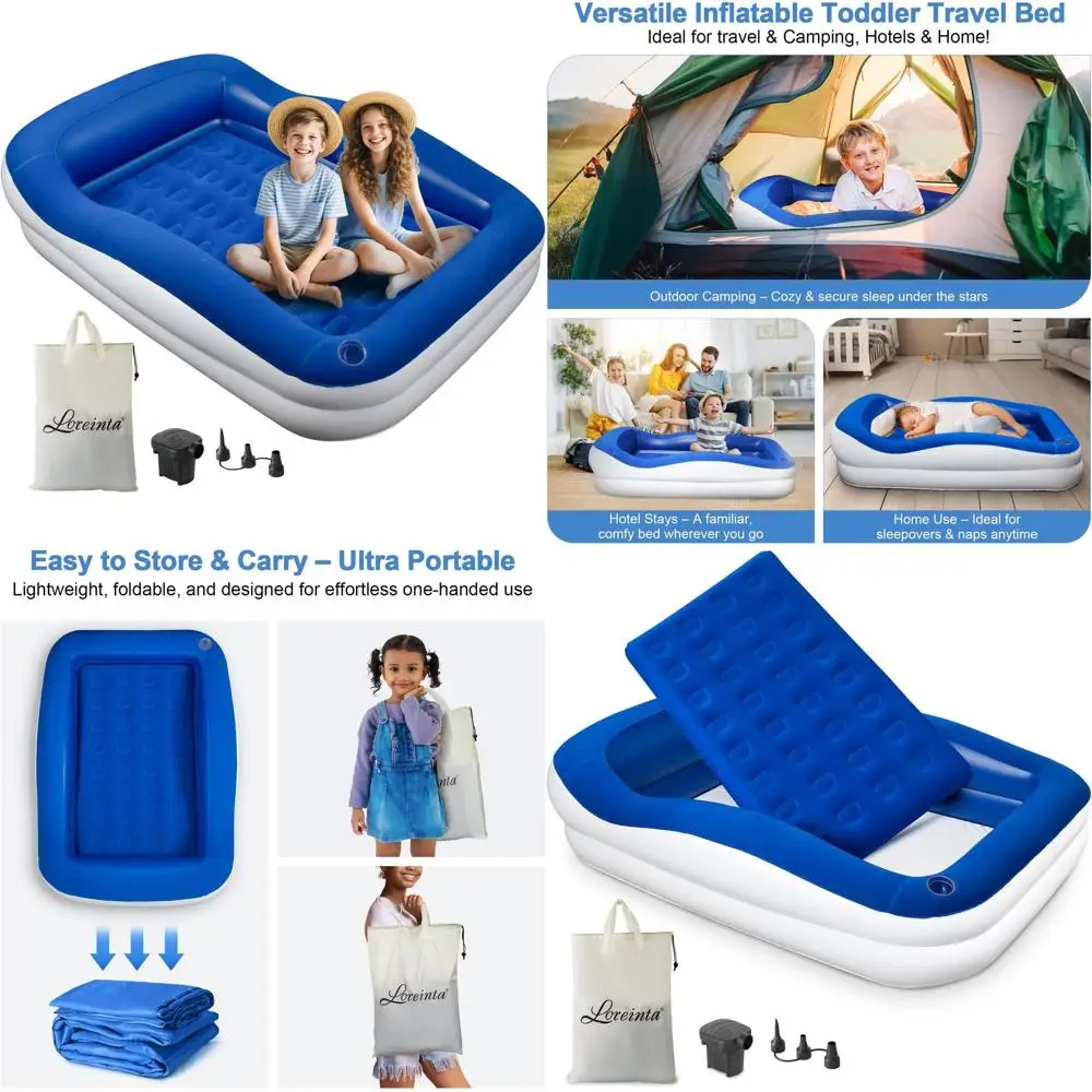 

Portable Infant Air Mattress with Safety Rails, Ideal for Travel, Camping, and Sleepovers, Pump and Carry Bag Included