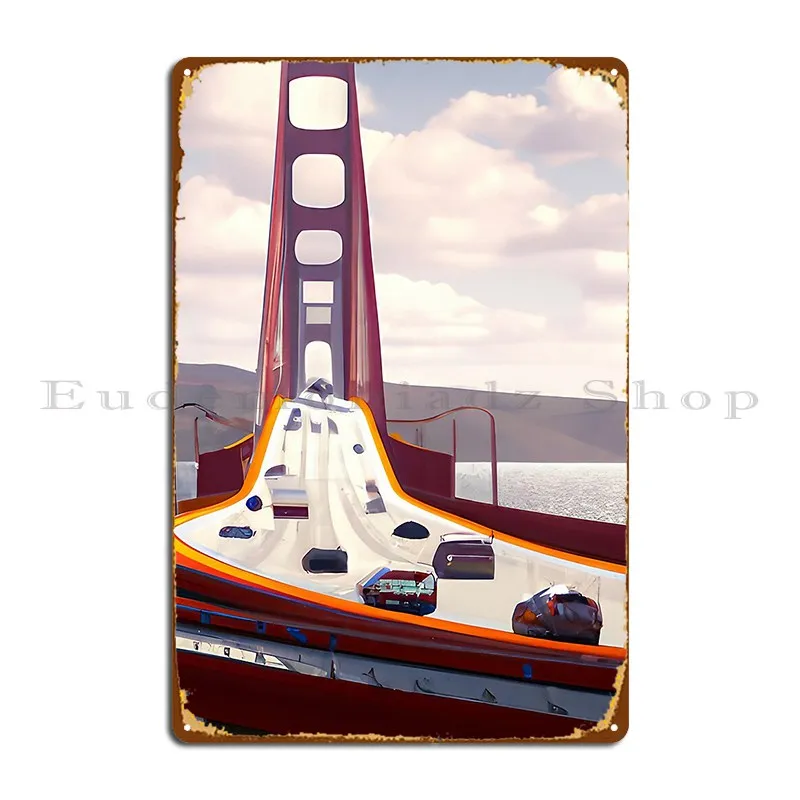 Cars Going Fast On The Golden State Bridge Metal Sign Design Plaques Wall Mural Designer Create Tin Sign Poster