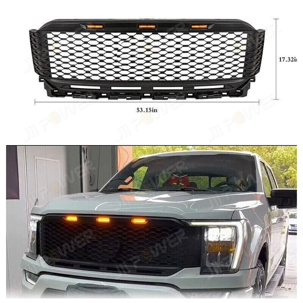 

HOT sale! JiiPower high quality hot sale 2021-2023 Matte Black Front Grille Bumper W/LED Amber Fits for Ford F150