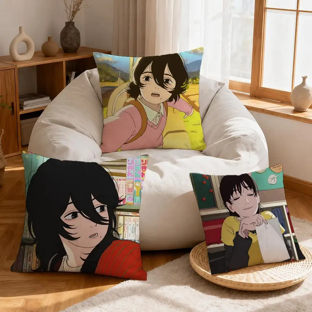 Manga Look Back Cushion Cover Linen Anti-Mite Antibacterial Cushion Cover Invisible Zipper Sofa Decor