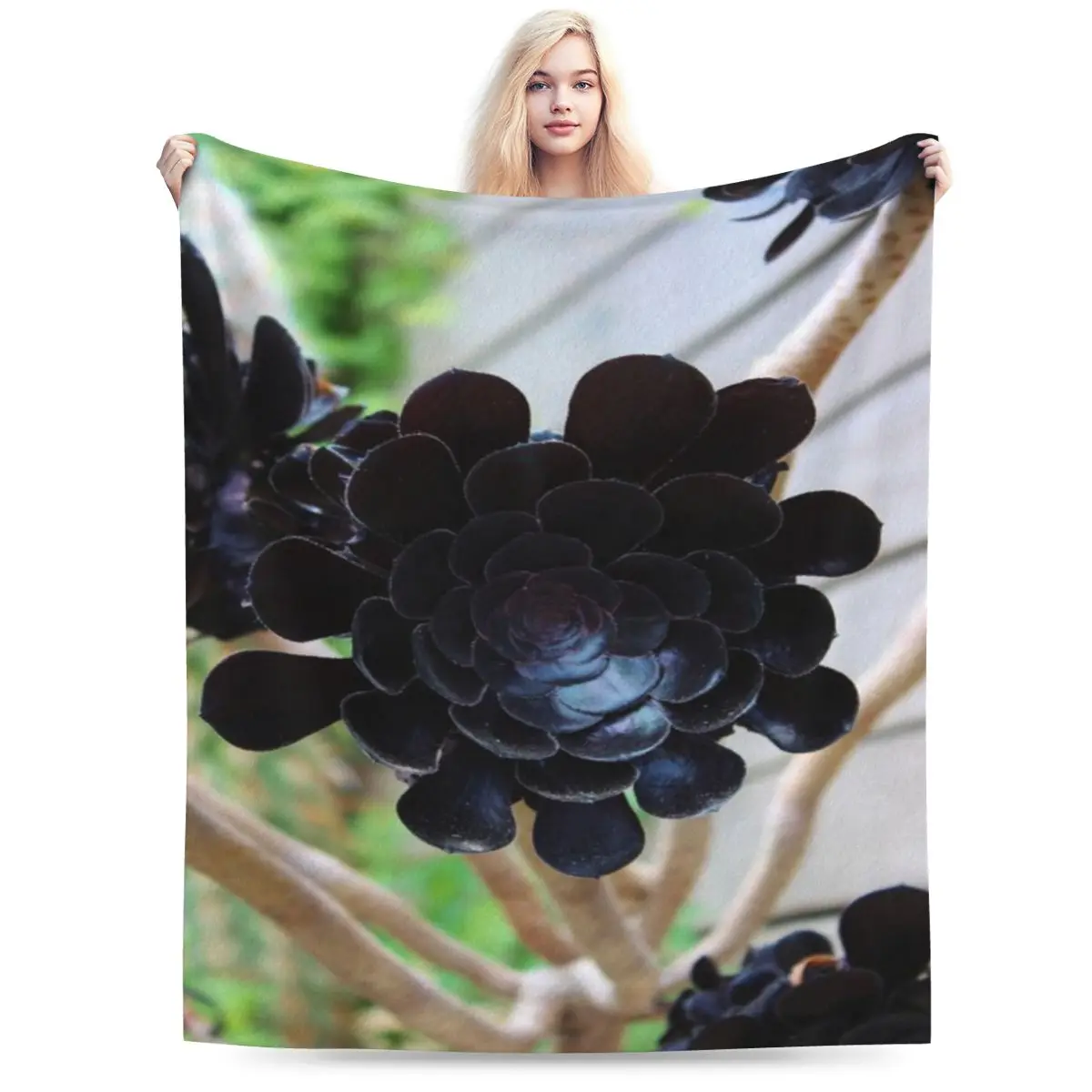 Красивое Aeonium Zwartkop, черная роза, сочный индивидуальный теплый подарок, ультрамягкое одеяло из микрофлиса