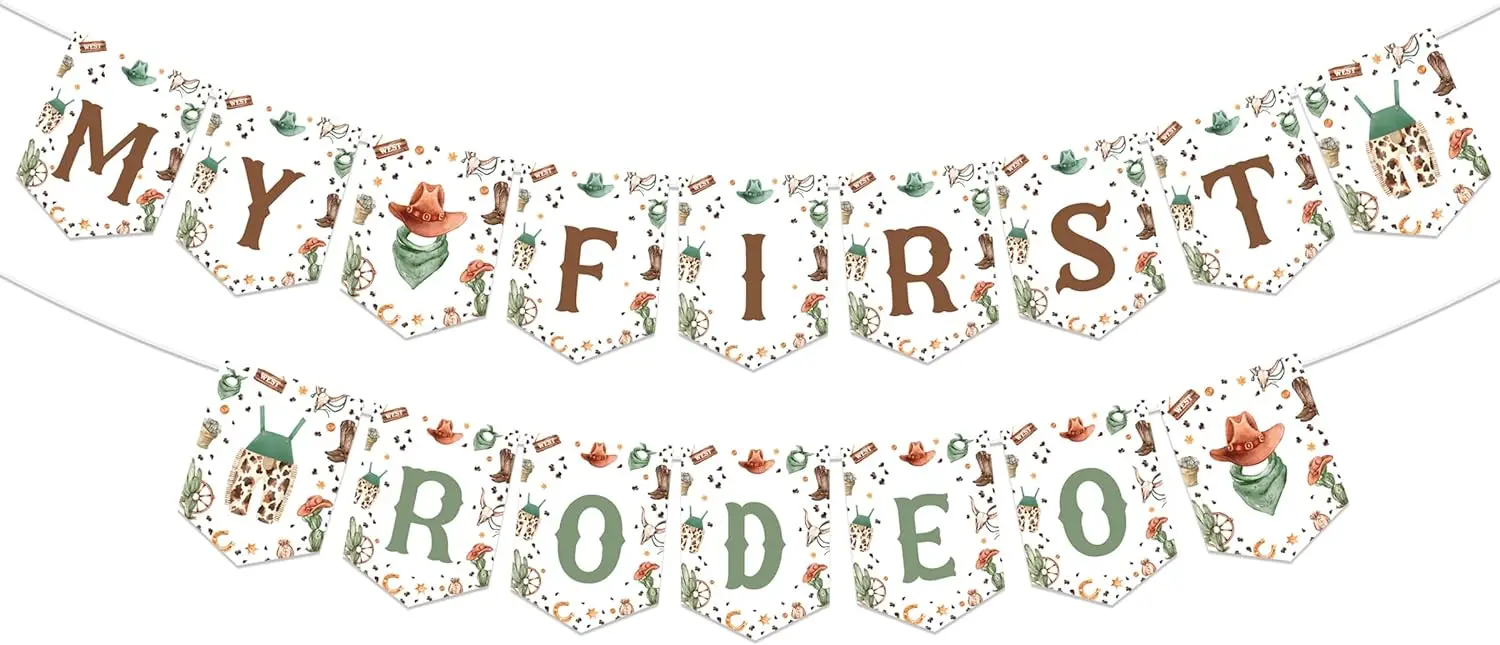 

My First Rodeo 1st Birthday Banner Party Decor, Western Cowboy Cowgirl Theme Banner, Wild West Mexican Garland Bday Celebration