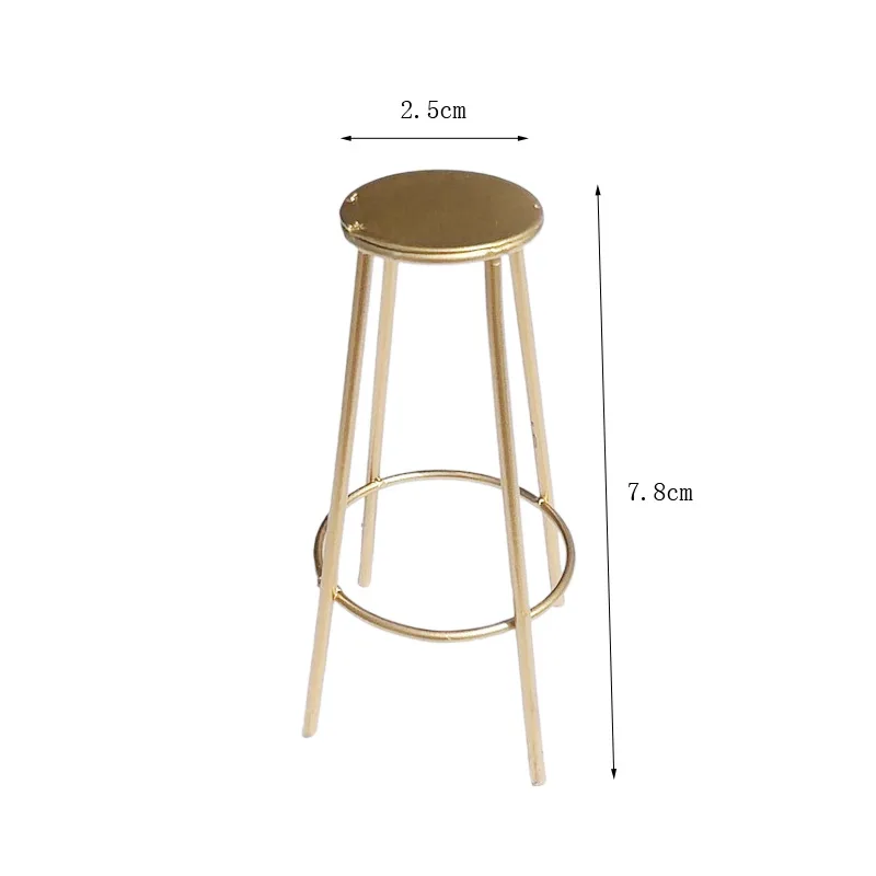 3PCS 1SET 1:12 Dollhouse Miniature Metal Bar Stool Mini Iron High Chair Furniture Model Micro Scene Shooting Props Decor Toys