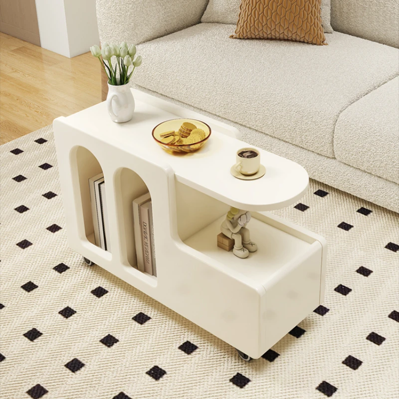 INS cream wind coffee table living room sofa side table portable tea table Corner cabinet moving small trolley Nordic furniture