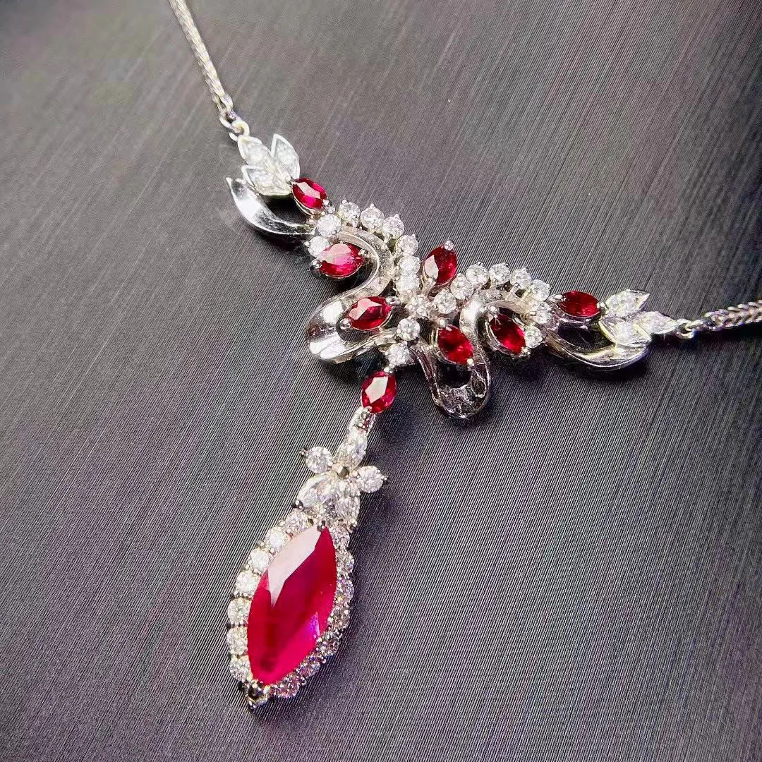 S925 Sterling Silber Halskette Neue Schwere Industrie Leichter Luxus Mikro-Eingelegte Diamant-Rubin-Kette – Detail 4