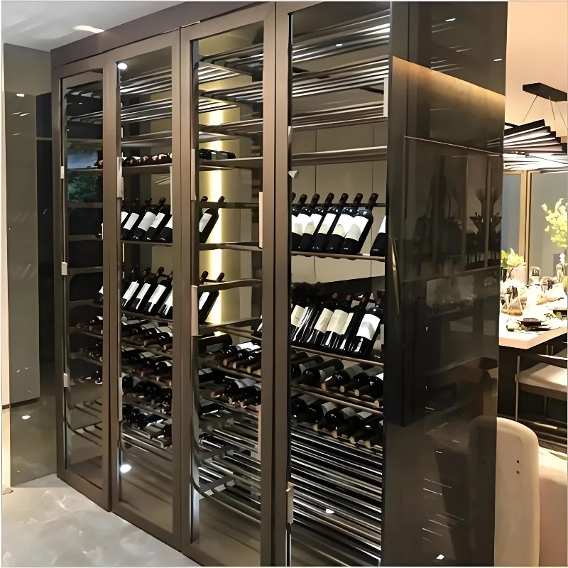 

Stainless Steel Wine Cooler with Temperature Control Wine Display Rack Living Room Metal Decorative Minimalist Wine Cabinet
