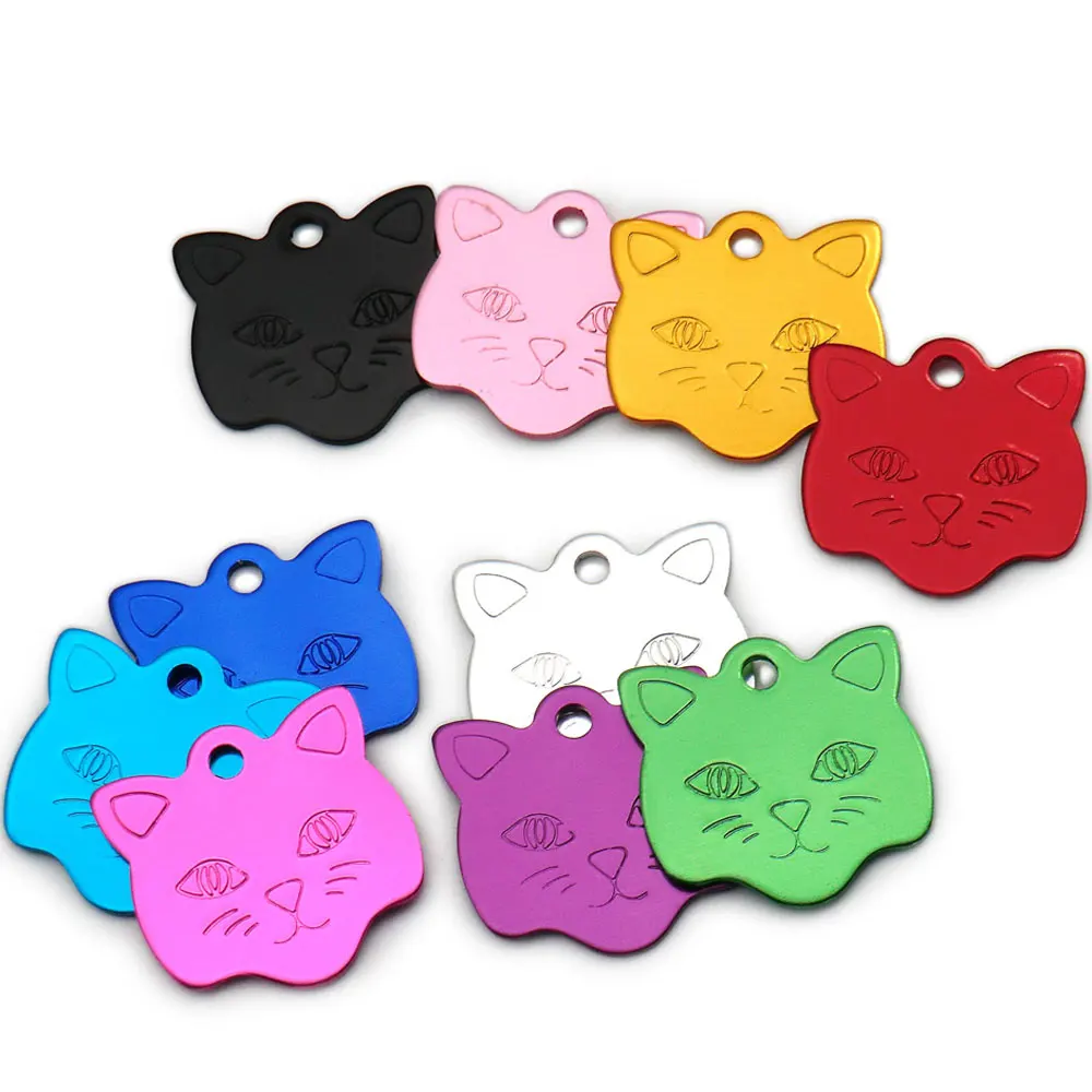 Wholesale 100Pcs Cat Face Name plate ID Tag Aluminum Customized Kitten Anti-lost For Dog Tag Collar Pet Dog ID Tags Engraving