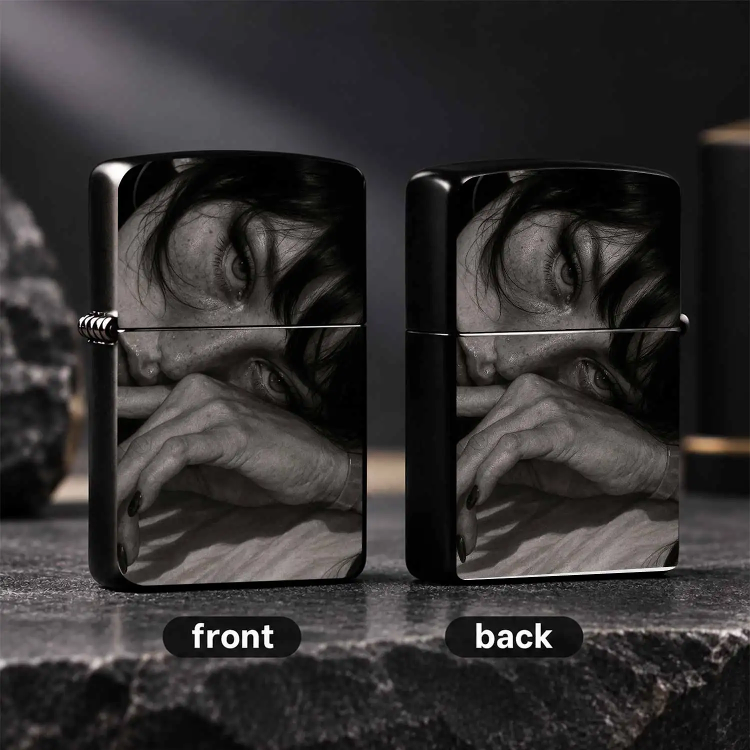 Monochrome Artistic Portrait Print Lighter, Exquisite Aesthetic Human Face Close Up Design Pocket Igniter, Portable Stylish Accessory For Daily Carrying, Unique Decorative Present For Various Occasions, Durable Practical Daily Use Tool For