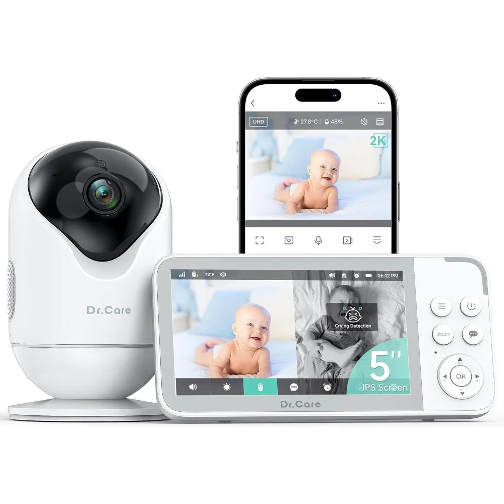 

VistaView Smart WiFi Baby Monitor - 5” 1080P Split Screen & 2K Camera App Control, Cry & Motion Alerts, HD Night Vision, 5000mAh