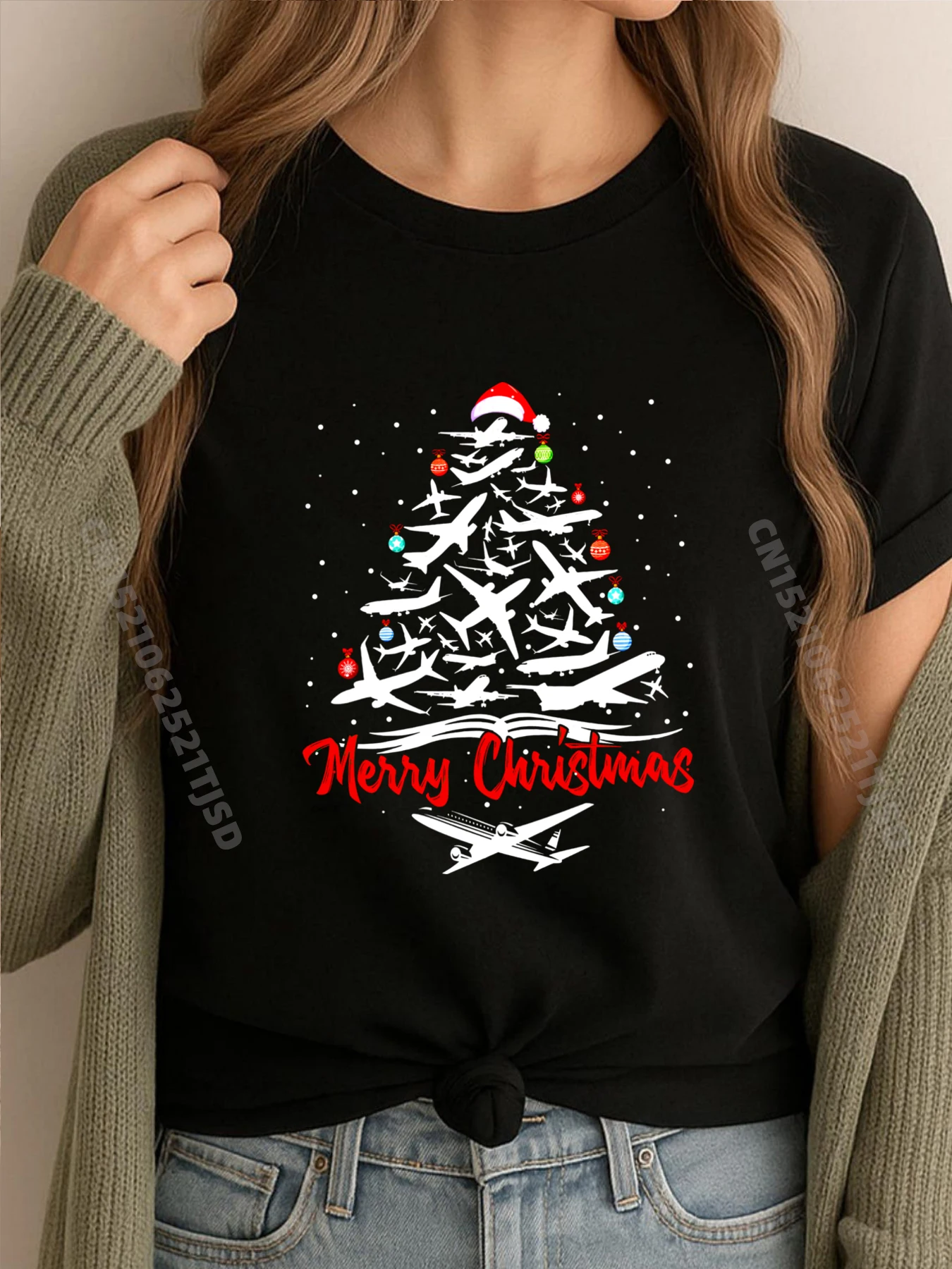 

Футболки с рождественской елкой в самолете, черная футболка, белая футболка, женская футболка на день рождения