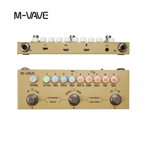 Pedal multiefeitos recarregável de madeira, gravação de guitarra acústica, função de interface de áudio, pedal cuvave para guitarra elétrica/baixo