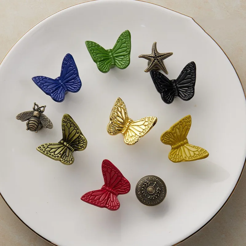 Butterfly Single Hole Cabinet Drawer Knob Zinc Alloy Colorful Retro Insect Shaped Wardrobe Furniture Door Handle Hardware