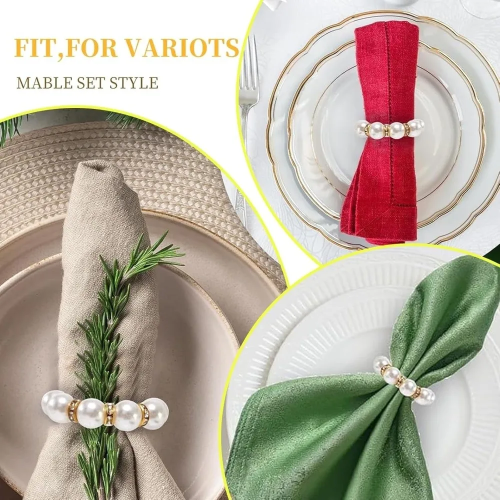 Stylish Beaded Texture Napkin Rings Gold Holder Pearl Ring Napkins Holder Elastic Elegant Napkin Ring Holder Decor