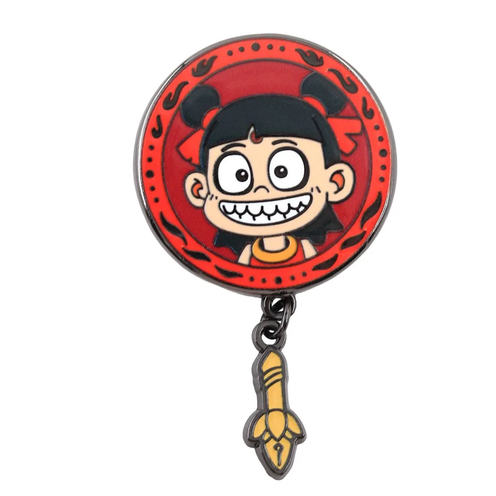 Anime Nezha Themed Brooch Double Maruko Head Badge Fire Spear Pendant Lapel Pin Cartoon Character Peripheral Accessories Gift