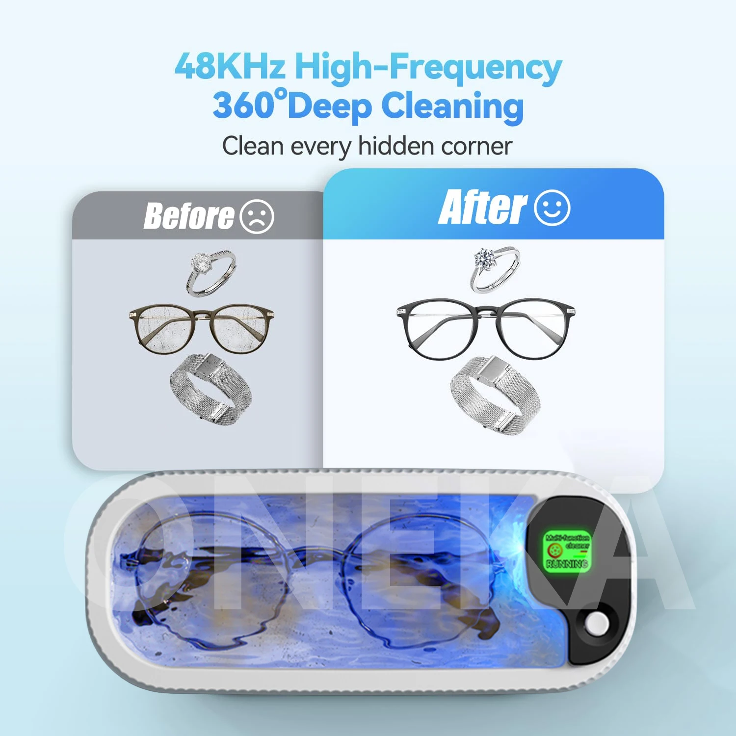 Jewelry cleaning machine, jewelry automatic 360 ° deep cleaning tool high-frequency vibration Eyeglasses, Rings, Watch Bands
