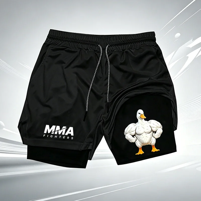 Athletic Workout with Pockets Men's Summer 2-in-1 Compression Shorts Funny Muscle Duck Quick Dry Casual  Stretchy Performance