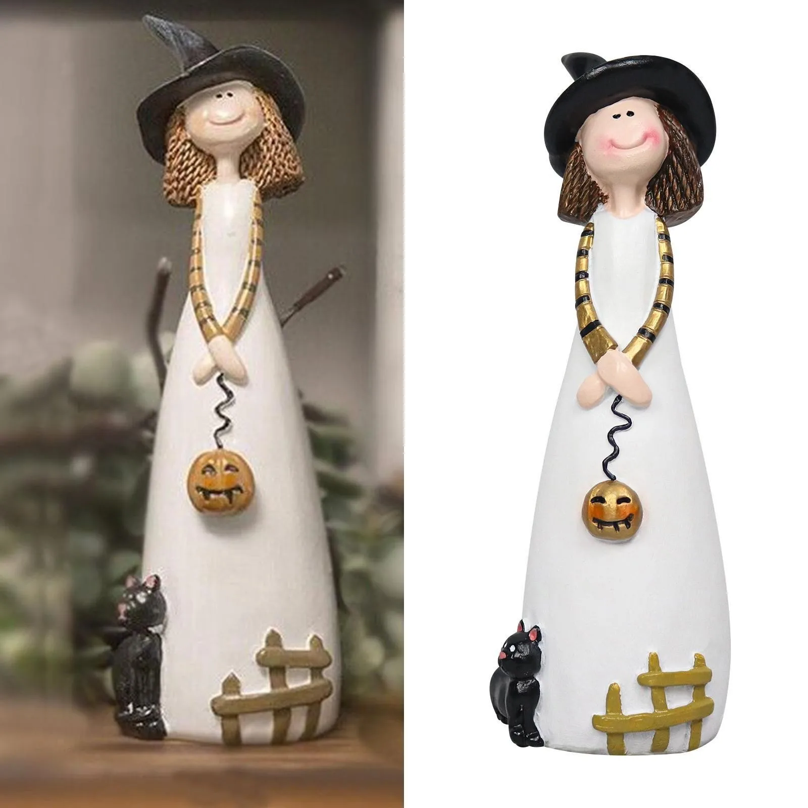 Halloween Witch Figurines And Statues Home Decor Resin Witches Cute Elf Sculpture Miniatures Desktop Ornament Gift For Girls