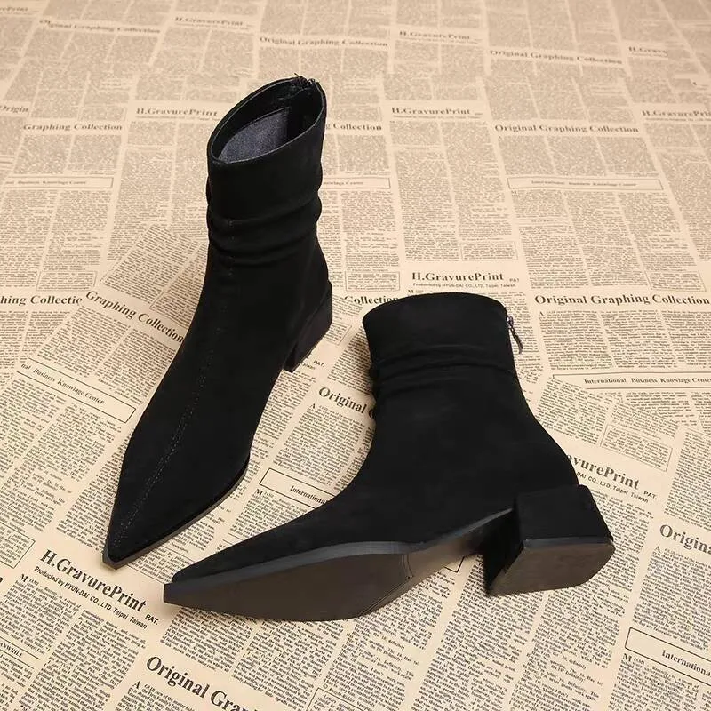

New Autumn Winter Back-Zip Ankle Boot Fashion Square-Toe Style High Heel Women's Elegant Tight Short Boot