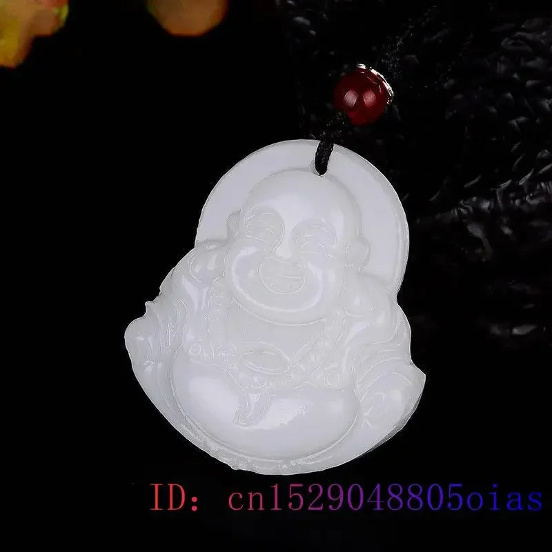 White Jade Maitreya Pendant Gifts Women Fashion Men Buddha Amulet Chinese Natural Charm Jewelry Necklace Jadeite Carved