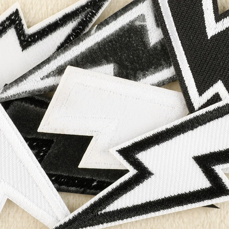 8 Stück Blitz-Aufnäher zum Aufbügeln für Kleidung, bestickte schwarz-weiße Jacken-Aufnäher, Nähzubehör für Kinder, Sticker, Stoffapplikationen – Detail 6