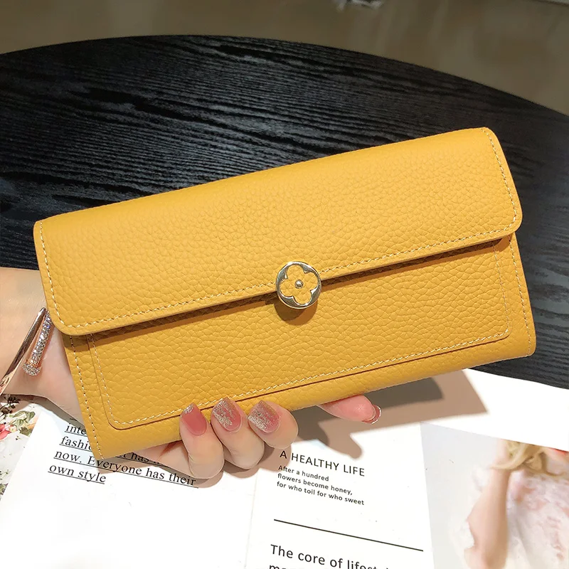 2024 Long Women Wallets Genuine Leather Cowhide Clutch Bag High Capacity Ladies Purses Classic Brand Style Flower Hasp Billfold