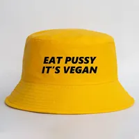 Eat Pussy It's Vegan Reversible Bucket Hat Bob Men Women Summer Sun Fisherman Cap Unisex Hip Hop Bob Adult Cotton Panama Hat