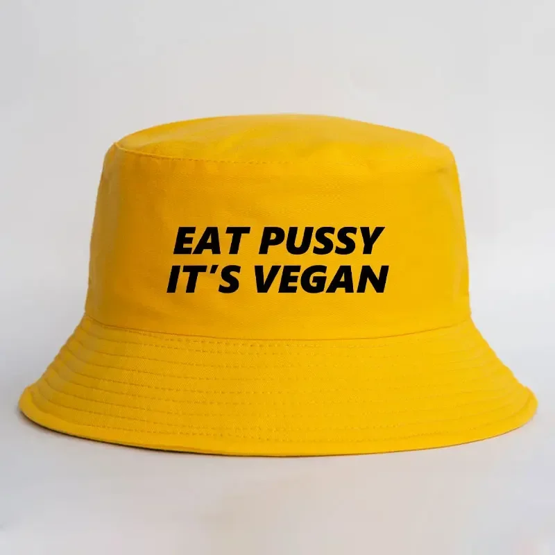 Eat Pussy It's Vegan Reversible Bucket Hat Bob Men Women Summer Sun Fisherman Cap Unisex Hip Hop Bob Adult Cotton Panama Hat