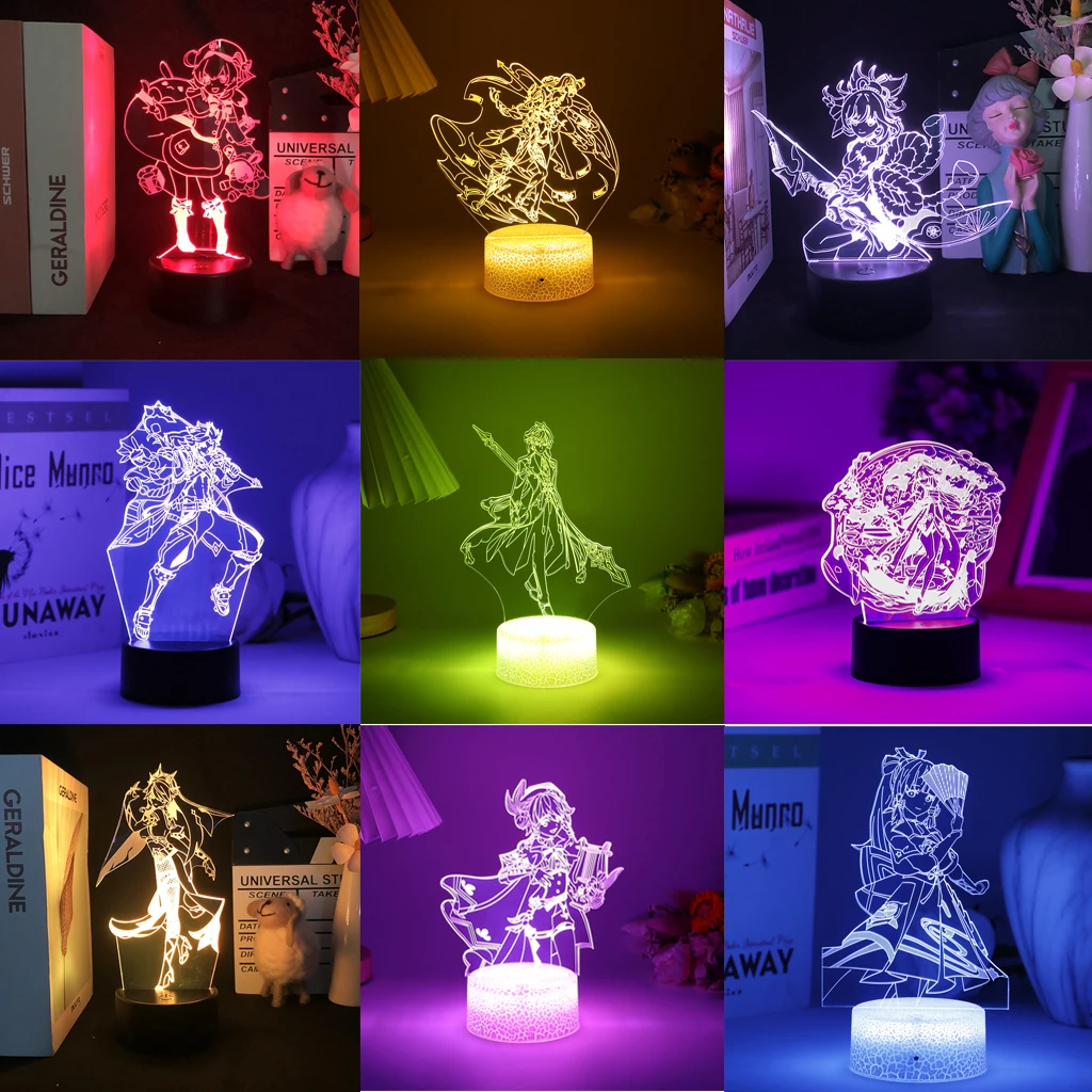 Genshin Impact Yae Miko Venti Yoimiya Arataki Itto Klee Game Figure 3d Led Lamp For Kid Bedroom Shenhe Acrylic Night Lights Gift