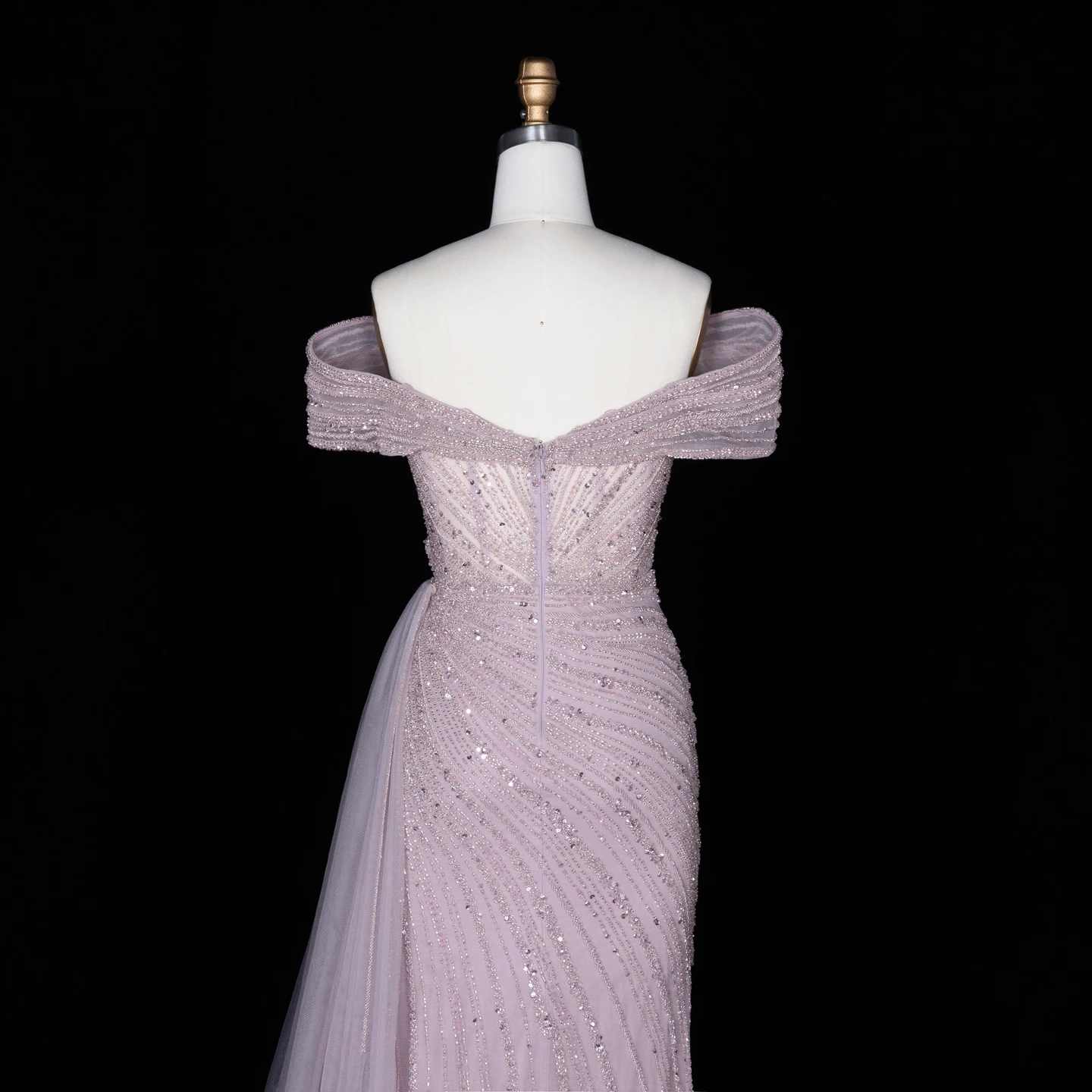 Sharon Said Dubai 2026 Luxuriöses, stark perlenbesticktes, schulterfreies Abendkleid in Champagner für Damen, Ballkleid, formelle Partykleider SS007 Maßanfertigung – Detail 16