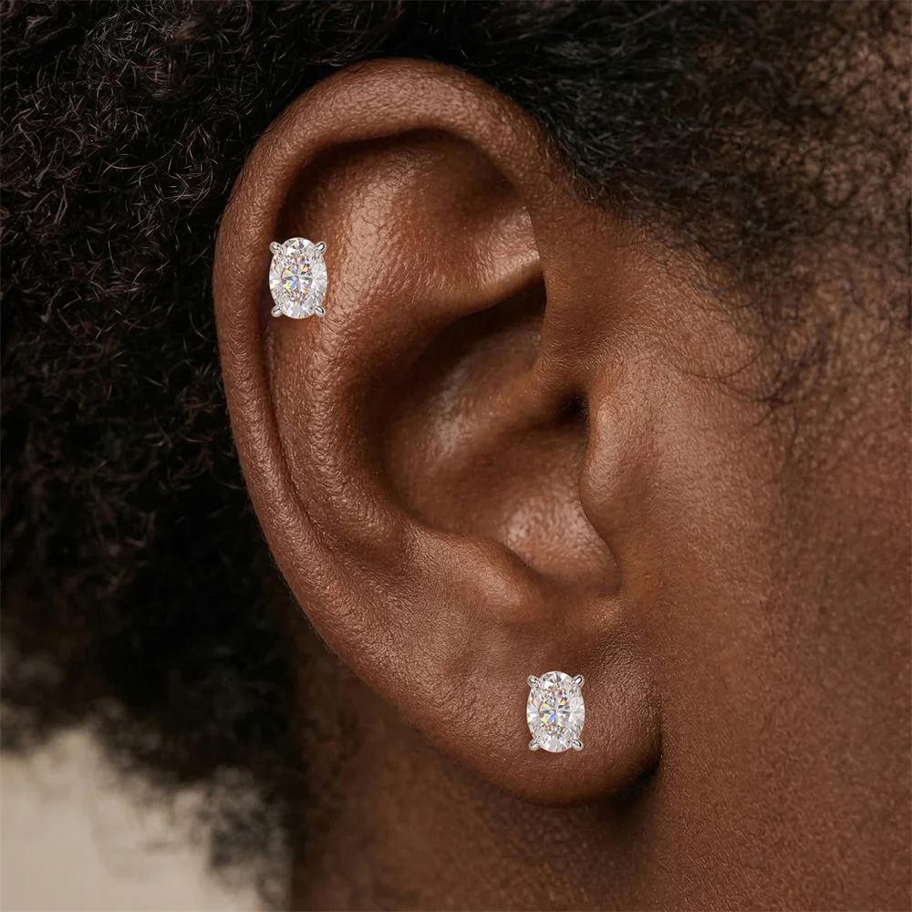 KOJ 1PC S925 Silver Marquise 1CT Cut Moissanite Stud Earring Screw Back Flat Piercing Earring Hypoallergenic For Women Gift